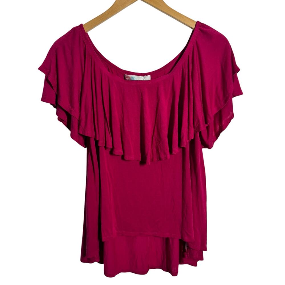 Free People Beach Top‎ Women M Pink “PRETTY LADY” Tee OFF THE SHOULDER Flouncy